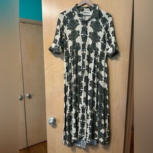 A Loves A cream maxi dress with forest green paisley print size S